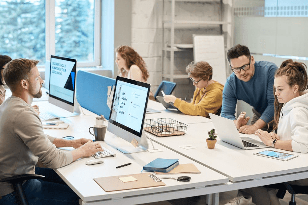 People working at a office desk